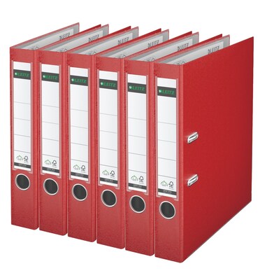Leitz Premium 2 2-Ring A4 Sized European Binders, Red, 6/Pack (1015PACK-RD)