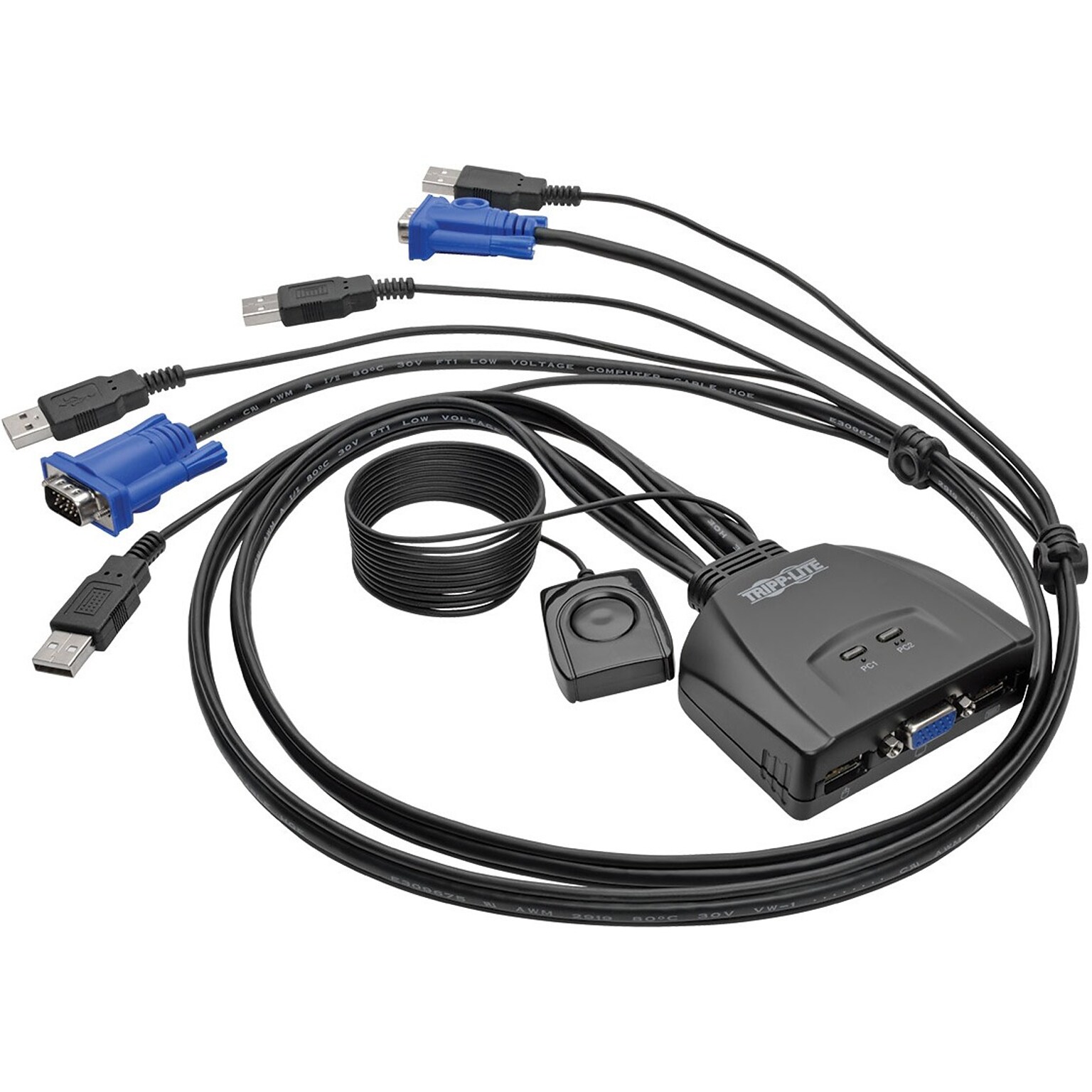 Tripp Lite 2-Port USB/VGA Cable KVM Switch with Cables and USB Peripheral Sharing (B032-VU2)