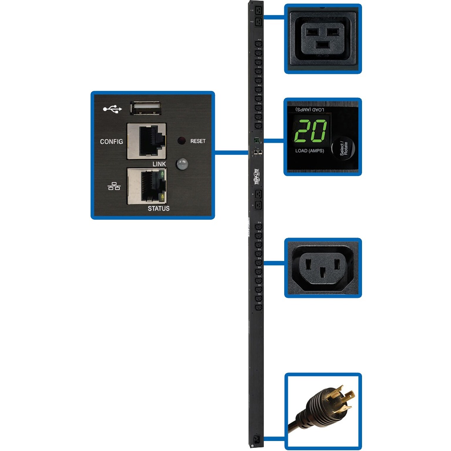 Tripp Lite Single-Phase 200/208/220/230/240 V Switched Power Distribution Unit, 24-Outlet, Black (PDUMV20HVNETLX)