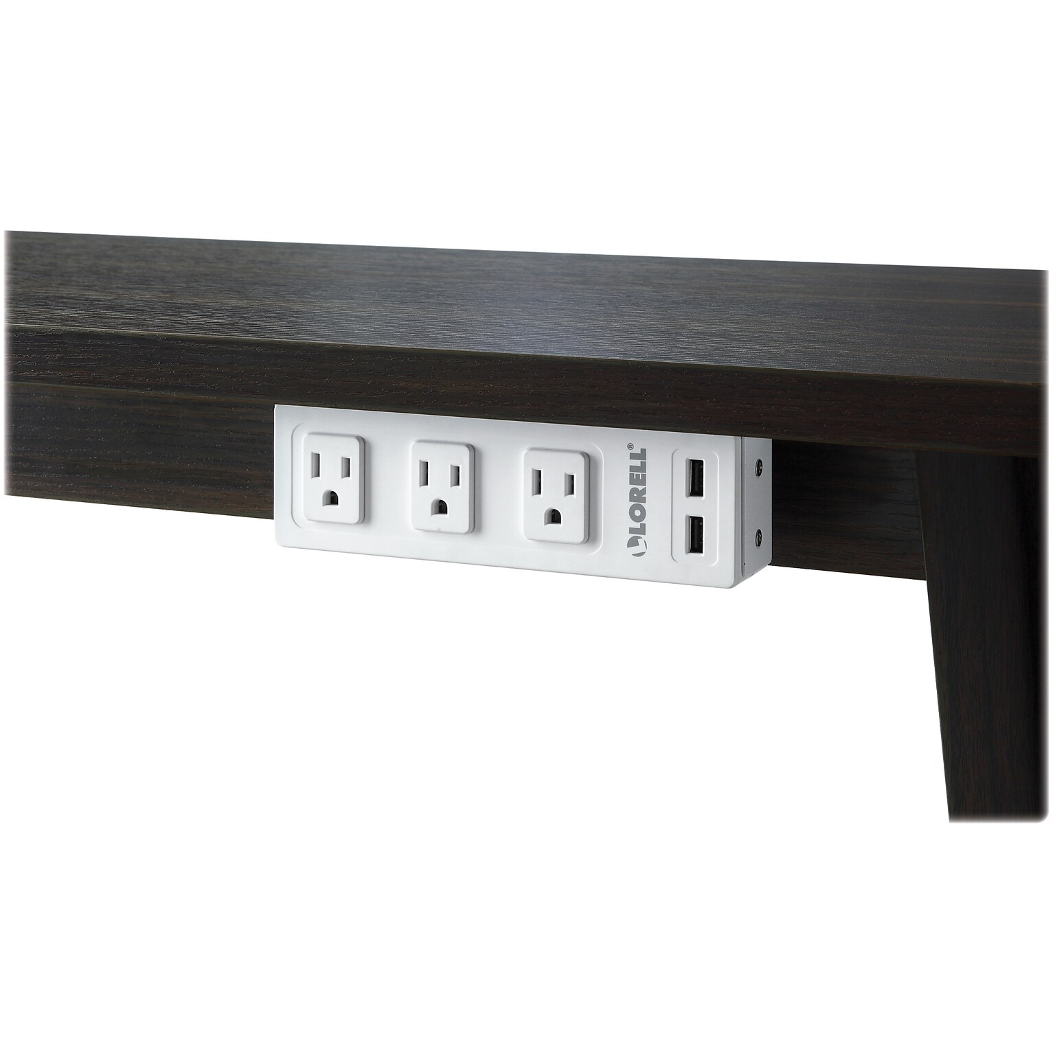 Lorell Under Desk AC Power Center 3-Outlet 2-USB Port Power Strip, 8, White (LLR33996)