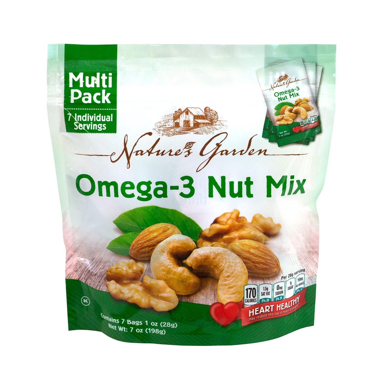 Natures Garden Omega-3 Roasted Mixed Nuts, 1.2 oz., 7 Bags/Pack, 6/Pack (294-00007)