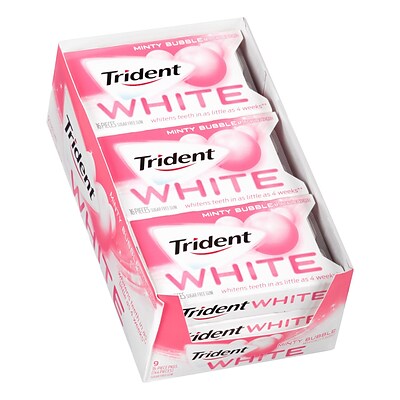 Trident White Minty Bubble Sugar-Free Gum, 16 Pieces, 9 Count (131857)