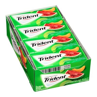 Trident Watermelon Twist Sugar-Free Gum, 14 Pieces, 12 Count (131723)