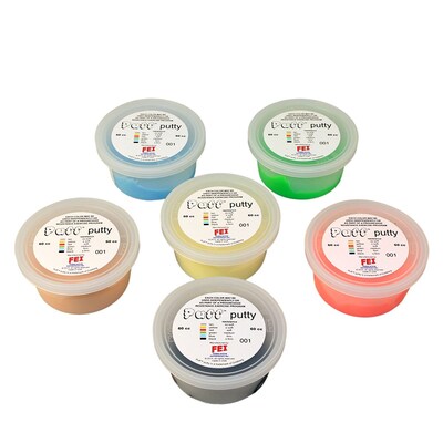 Puff Lite Color-Coded Exercise Putty, 60cc, Set of 6 (1 Ea: Tan through Black)