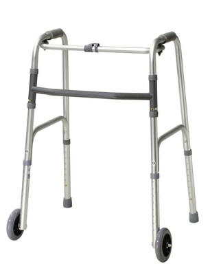 Folding 2-Button Walker, 3 Wheels-Glides, Adult, 1 Each