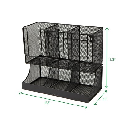 Mind Reader 'Flume' 6 Compartment Coffee Condiment and Cup Organizer, Black Metal Mesh (UPRIGHT6MESH-BL)