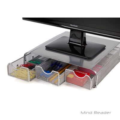 Mind Reader Perch PC, Laptop, IMAC Monitor Stand and Desk Organizer, Silver Metal Mesh (MONSTA3DME