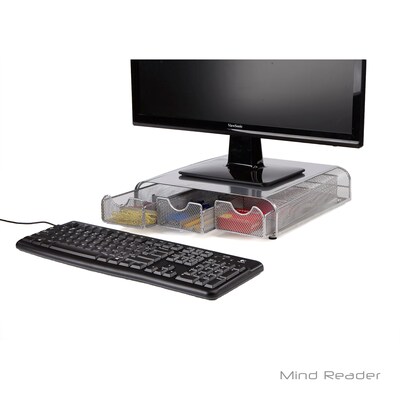 Mind Reader "Perch" PC, Laptop, IMAC Monitor Stand and Desk Organizer, Silver Metal Mesh (MONSTA3DMESH-SI)