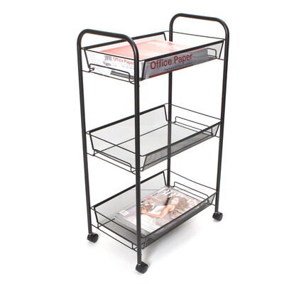 Mind Reader Roll Rolling Metal Mesh 3 Shelf Cart, Black (3TOCART-BLK)