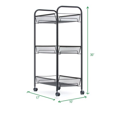 Mind Reader 'Roll' Rolling Metal Mesh 3 Shelf Cart, Black (3TOCART-BLK)