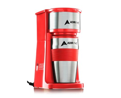 Adirchef Grab N Go Personal Coffee Maker with 15 oz. Travel Mug, Red (800-01-RED)