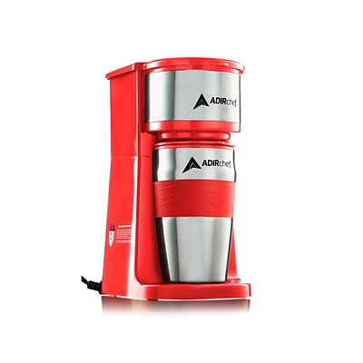 Adirchef Grab N' Go Red Green Personal Coffee Maker with 15 oz. Travel Mug (800-01-RED)