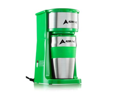 Adirchef Grab N Go Personal Coffee Maker with 15 oz. Travel Mug, Green (800-01-GRN)
