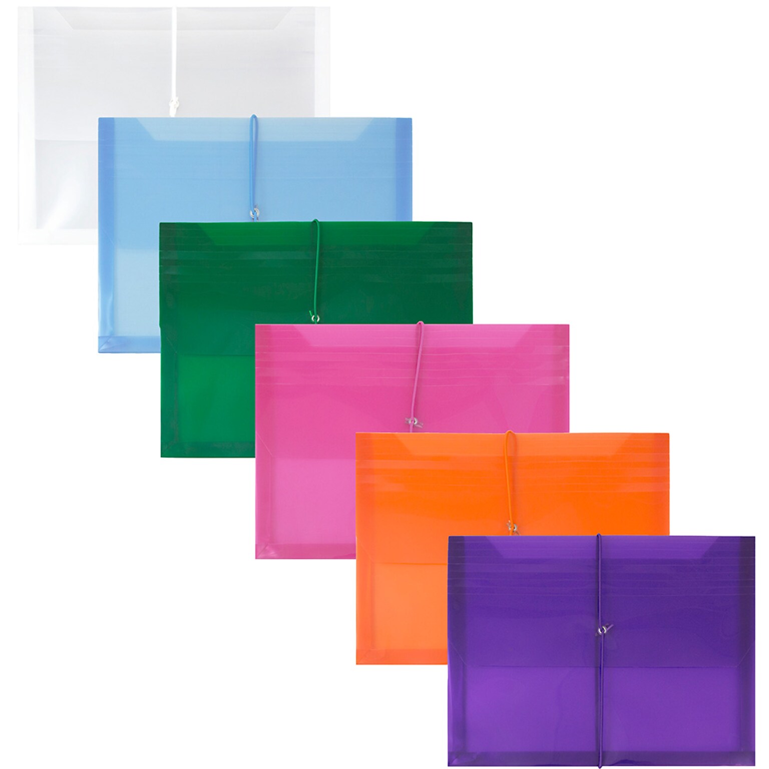 JAM Paper® Plastic Envelopes, 2 5/8 Exp, Elastic Closure, Letter Booklet, 9.75x13, Assorted Poly Colors, 6/pack (218E25BGOPFUCL)