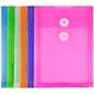 JAM Paper® Plastic Envelopes with Button and String Tie Closure, Open End, 6.25x9.25, Assorted Poly Colors, 6/pack (472B1ASSRTD)