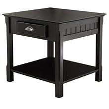 Winsome Timber 21.97 x 22.05 x 21.97 Solid Hard Wood End Table With one Drawer and Shelf, Black