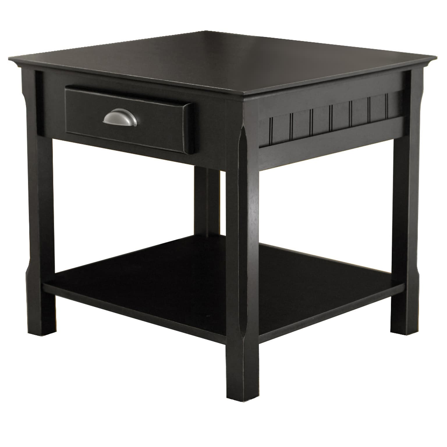 Winsome Timber 21.97 x 22.05 x 21.97 Solid Hard Wood End Table With one Drawer and Shelf, Black