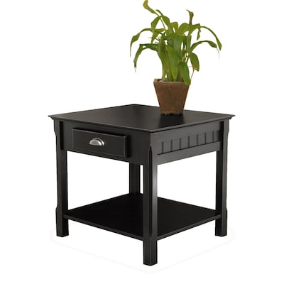 Winsome Timber 21.97" x 22.05" x 21.97" Solid Hard Wood End Table With one Drawer and Shelf, Black