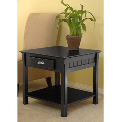 Winsome Timber 21.97" x 22.05" x 21.97" Solid Hard Wood End Table With one Drawer and Shelf, Black