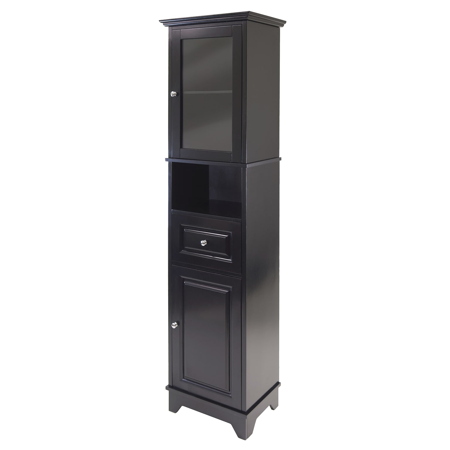 Winsome 1-Drawer, 4-Shelf Wood Alps Tall Cabinet with Glass Door, Black (20871)