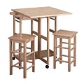 Winsome 32 3/4 x 29.61 x 29.13 Wood Rectangular Space Saver Drop Leaf Table With 2 Stool, Beech