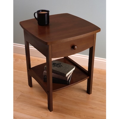 Winsome 22" x 18" x 18" Wood Curved End Table/Night Stand With One Drawer, Brown