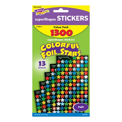 Trend Enterprises® SuperShapes Stickers, Colorful Foil Stars, 1300/PK, 3 PK/BD