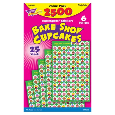 Trend Enterprises, Inc. SuperSpots® The Bake Shop Stickers, Cupcake, Multicolor, 2500/Pkg