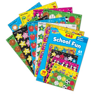 Trend Enterprises® Sparkle Stickers, School Fun Variety Pack, 648/PK, 2 PK/BD