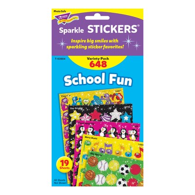 Trend Enterprises® Sparkle Stickers, School Fun Variety Pack, 648/PK, 2 PK/BD