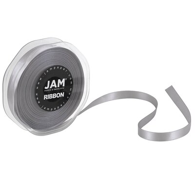 JAM Paper® Double Faced Satin Ribbon, 3/8 Inch Wide x 25 Yards, Silver, Sold Individually (803SASI25)