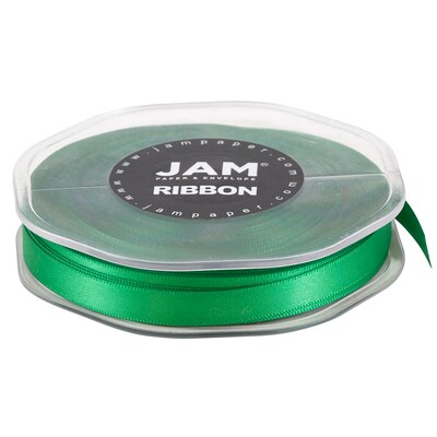 JAM Paper® Double Faced Satin Ribbon, 3/8 Inch Wide x 25 Yards, Emerald Green, Sold Individually (803SAEMGR25)