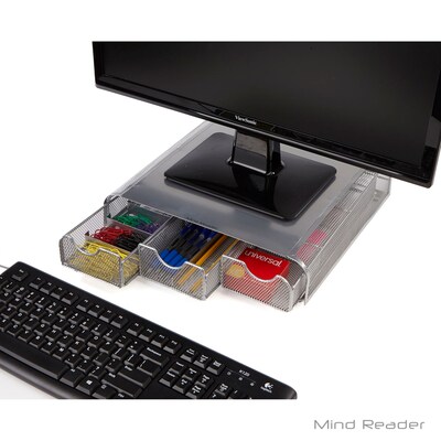 Mind Reader Perch PC, Laptop, IMAC Monitor Stand and Desk Organizer, Silver Metal Mesh (MONSTA3DME