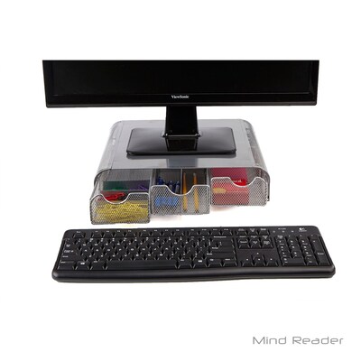 Mind Reader "Perch" PC, Laptop, IMAC Monitor Stand and Desk Organizer, Silver Metal Mesh (MONSTA3DMESH-SI)