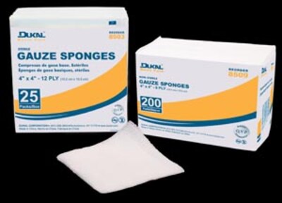 Dukal Gauze Sponge, 4 x 4, Sterile, 12-Ply, 1200/Case (8503)