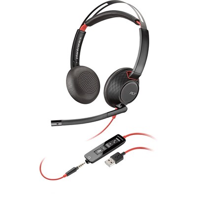 Plantronics Blackwire 5220 USB-A Wired Noise Canceling Stereo On Ear Computer Headset, Black (207576