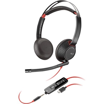 Plantronics Blackwire 5200 USB-C Wired Noise Cancelling Stereo On Ear Computer Headset, Black (20758