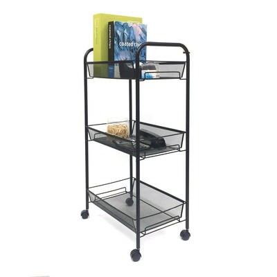 Mind Reader 3-Shelf Mobile Utility Storage Cart with Wheels, Metal, Black (3TOCART-BLK)