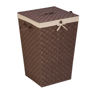 Honey-Can-Do Hamper with Lid, Fabric, Brown (HMP-02980)