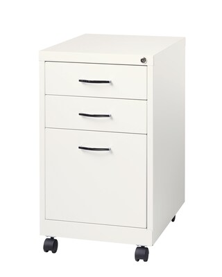 3-Drawer Metal File Cabinet on Wheels, White, 19 Deep (21028)