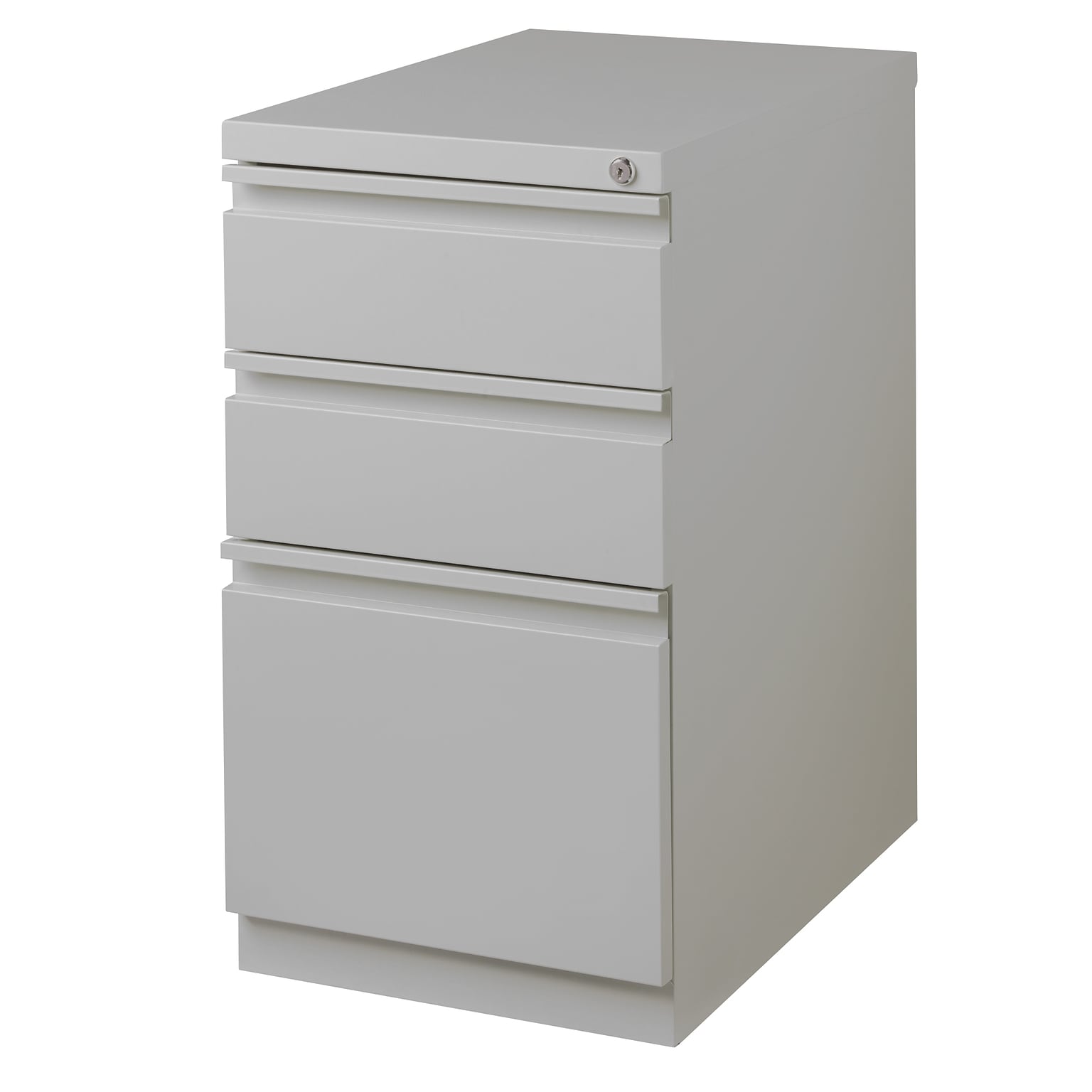 Hirsh HL10000 Series 3-Drawer Mobile Pedestal File Cabinet w/Full-Width Pulls and Wheels, Letter-Width, Platinum, 20 D (21856)