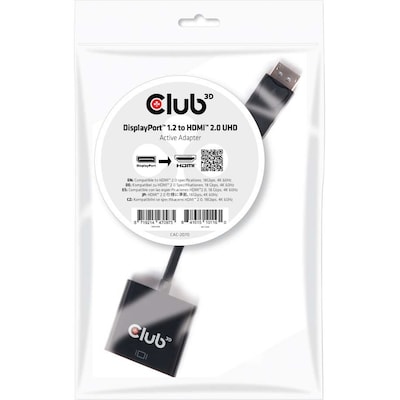 Club 3D DisplayPort 1.2 to HDMI 2.0 UHD Active Adapter, Black (CAC-2070)