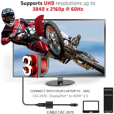 Club 3D DisplayPort 1.2 to HDMI 2.0 UHD Active Adapter, Black (CAC-2070)