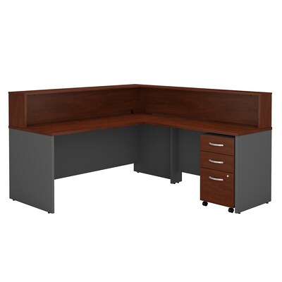 Bush Business Furniture Westfield L Shaped Reception Desk with Mobile File Cabinet, Hansen Cherry, Installed (SRC003HCSUFA)