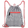 Zodaca Lightweight Sling Drawstring Bag Foldable Backpack Sports Gym Fitness - Houndtooth Red Trim