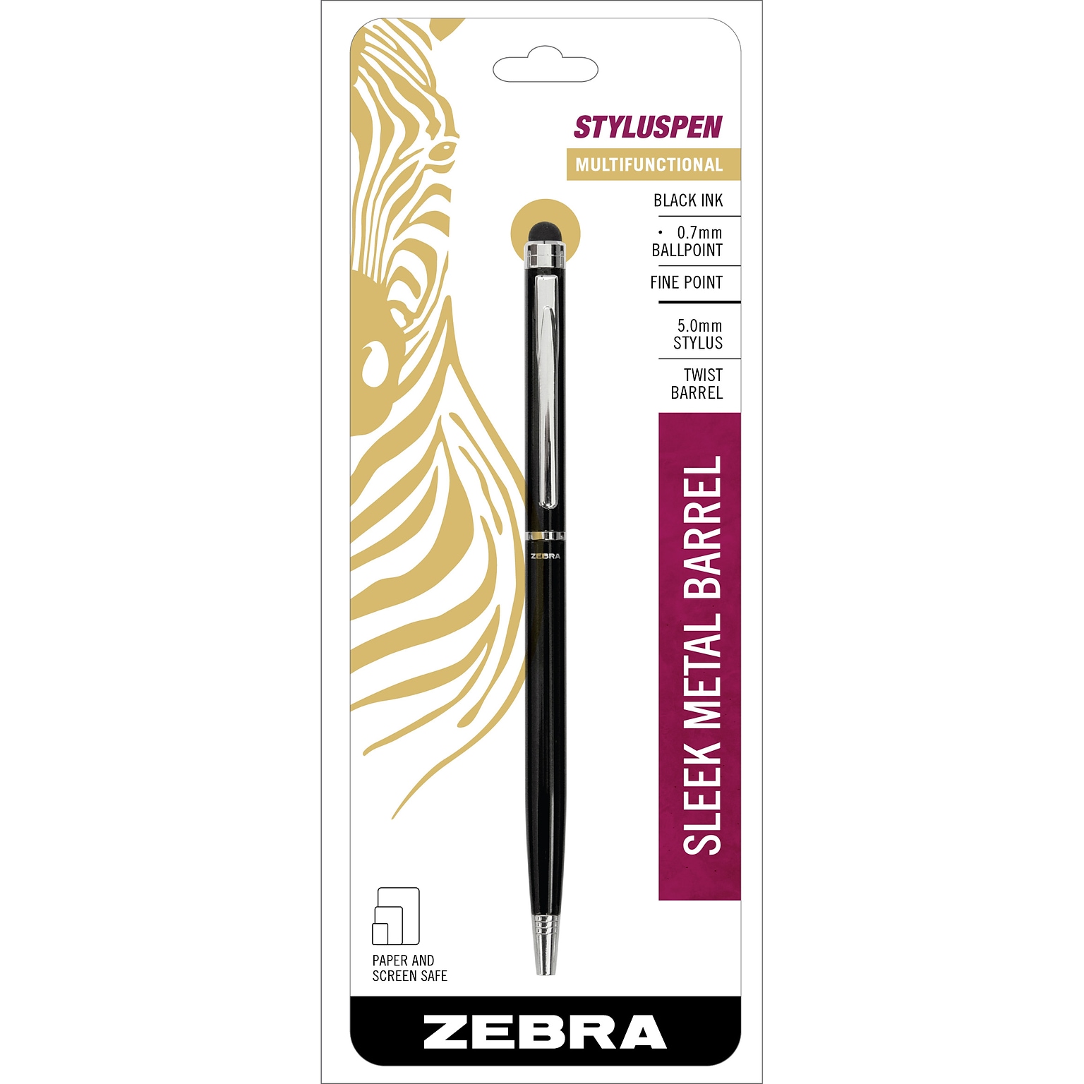 Zebra Stylus Ballpoint Pen, Fine Point, 0.7mm, Black Ink (33111)