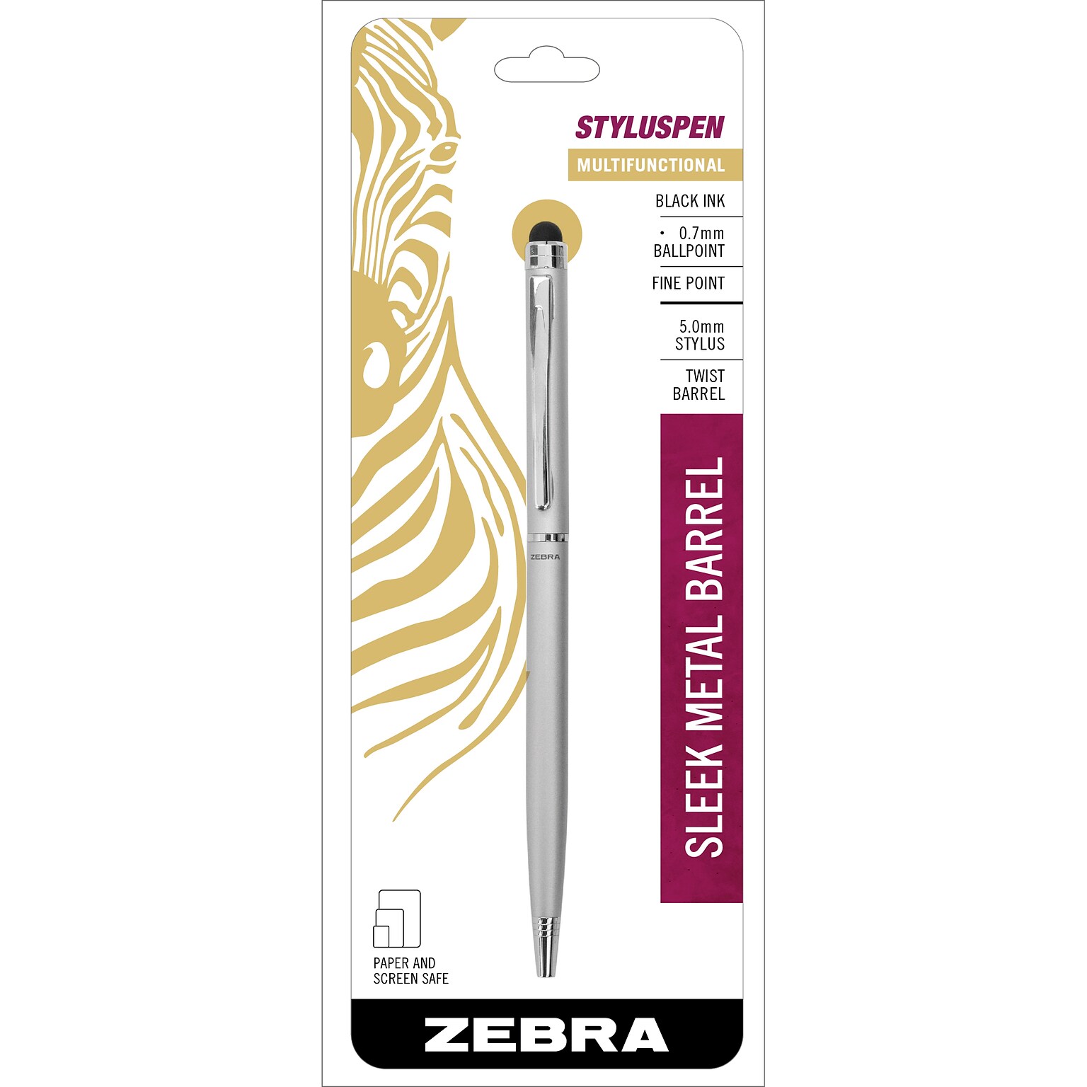 Zebra Stylus Ballpoint Pen, Fine Point, 0.7mm, Black Ink (33161)