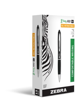 Zebra Pen Z-Grip Max Retractable Gel Pen 0.7mm Black Dozen