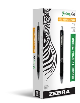 Zebra Pen Z-Grip Retractable Gel Pen 0.7mm Black Dozen