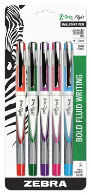 Zebra Pen Z-Grip Flight Stick Ballpoint Pen, 1.2mm Bold Point, Fashion Assorted 5pk